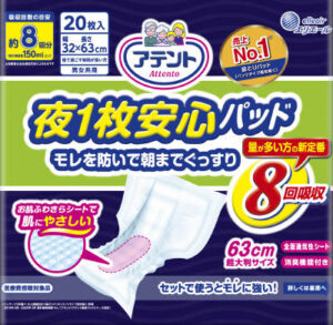 アテント 夜1枚安心パッド モレを防いで朝までぐっすり 8回吸収
